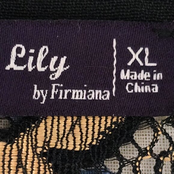 WOMENS LILY BY FIRMIANA BLACK LACE SHEER DRESS GOLD FLOWERS BELL SLEEVE XL - Picture 6 of 7